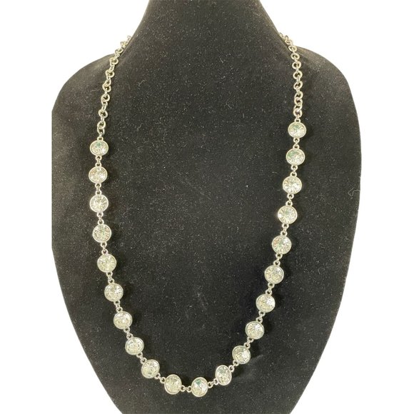 Art Deco Paste Collar Necklace Silver Tone w/Rhinestones Unmarked 17”-18.5” Drop - Picture 1 of 5